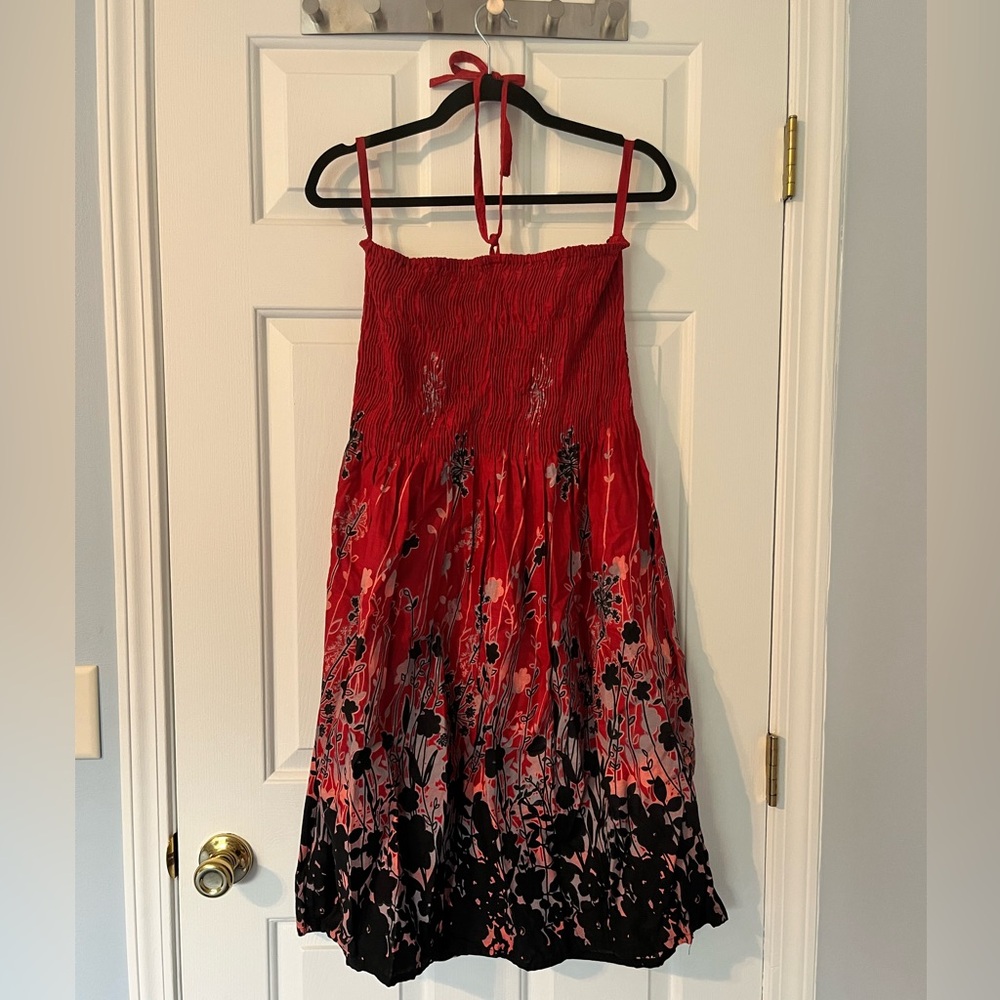 Red floral midi summer dress